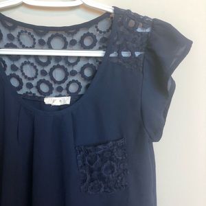 Anthro E M navy blue short sleeve blouse   Size medium M